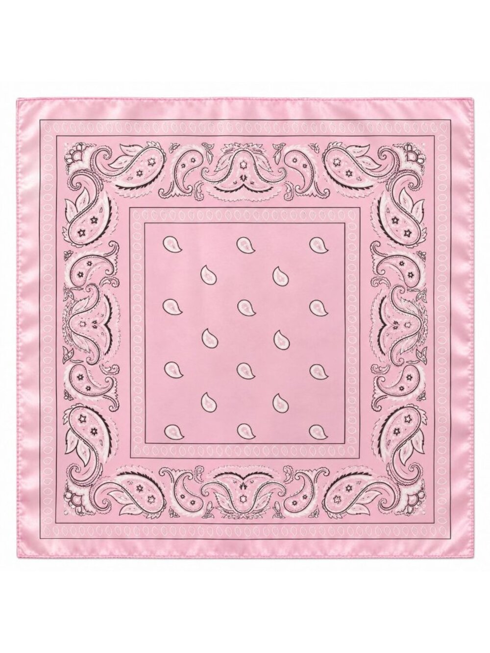 Pink White Black Paisley Wild Rag Scarf 35x35 Satin Western Cowgirl Cowboy